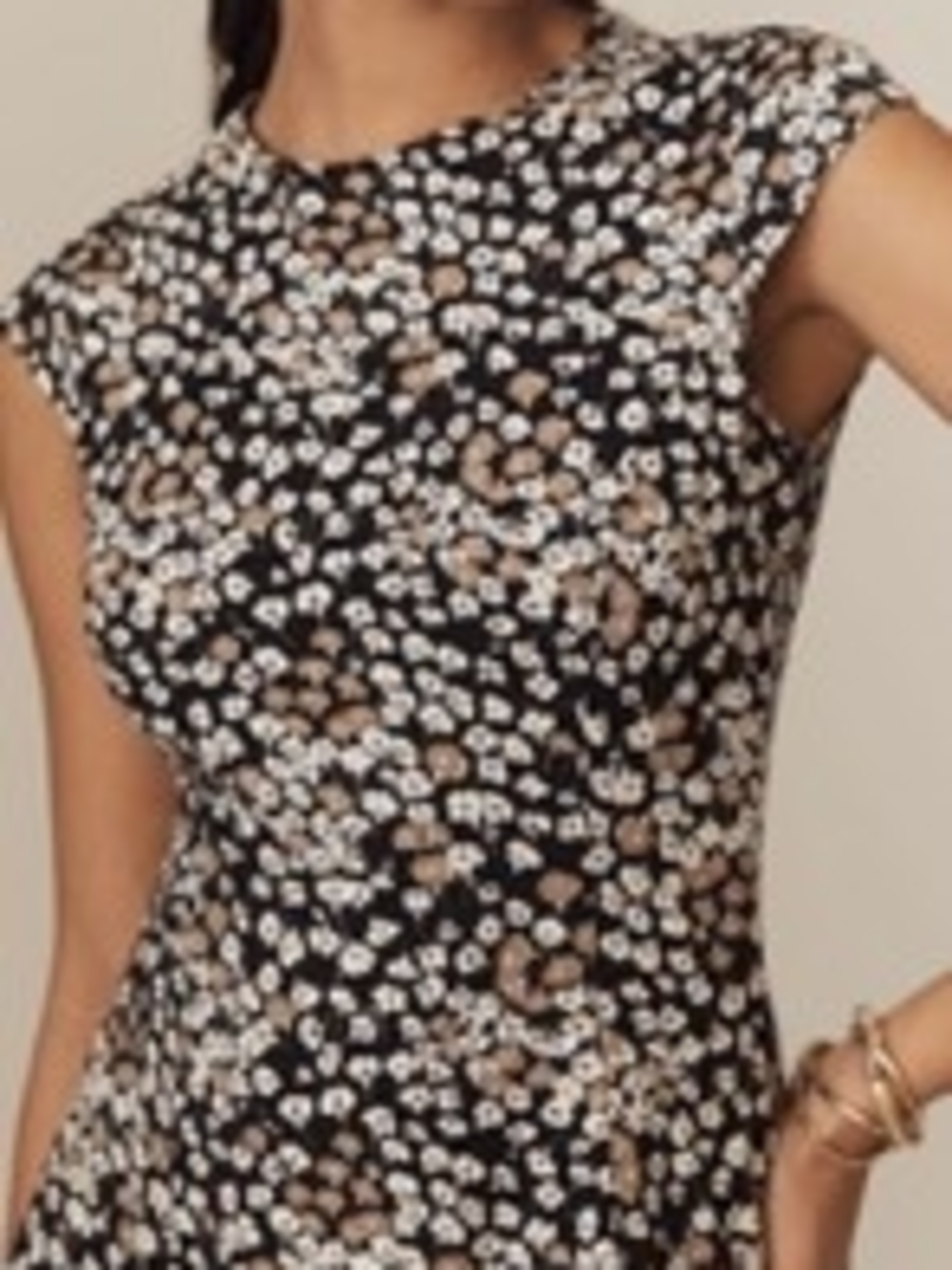Reformation Black and Cream Floral Cap-Sleeve Mini Dress - Picture 3 of 6